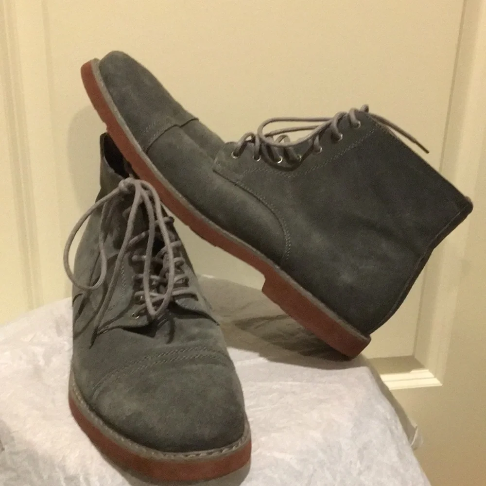 GBX mens Suede/leather Lace Up ankle combat shoe boot Side Zip size 13 grey